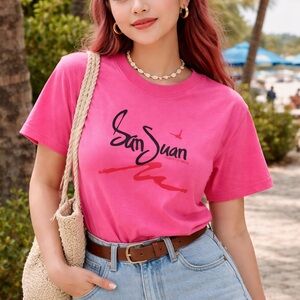 Classic 90s vacation vibe 🌴 Hanes Pink San Juan Graphic Tee